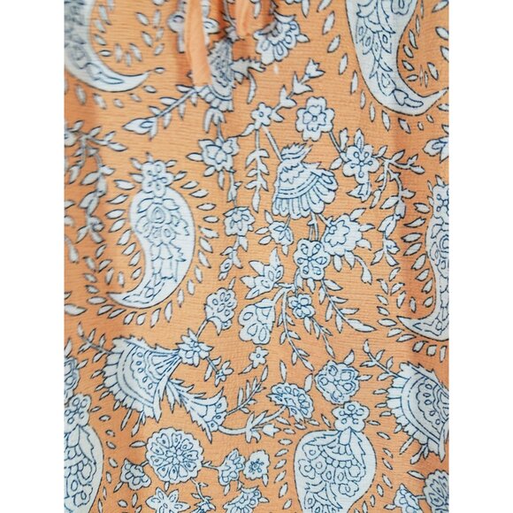 Melloday Paisley Print Peach Blouse With Eyelet Design & Tie Neckline Small - Picture 2 of 10